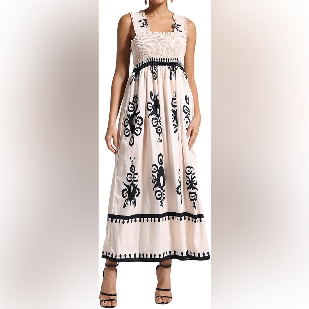 NWOT Square Neck Smocked Pattern Maxi Dress Sz M - Picture 7 of 11
